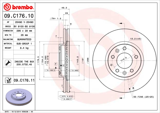 Juego de 2 discos de frenos BREMBO 09.C176.11