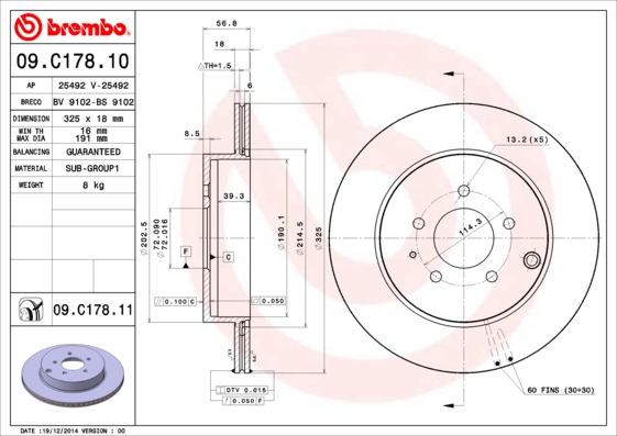 Juego de 2 discos de frenos BREMBO 09.C178.11