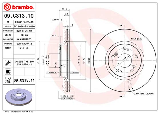 Juego de 2 discos de frenos BREMBO 09.C313.11