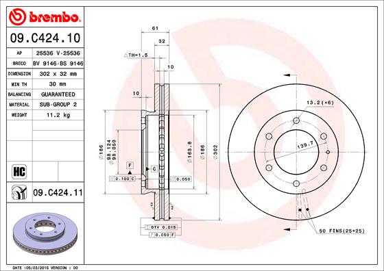 Juego de 2 discos de frenos BREMBO 09.C424.11