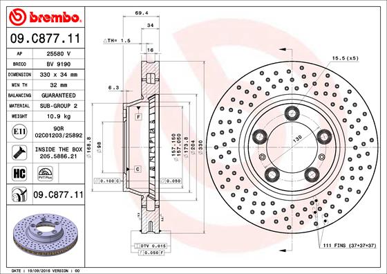 Juego de 2 discos de frenos BREMBO 09.C877.11