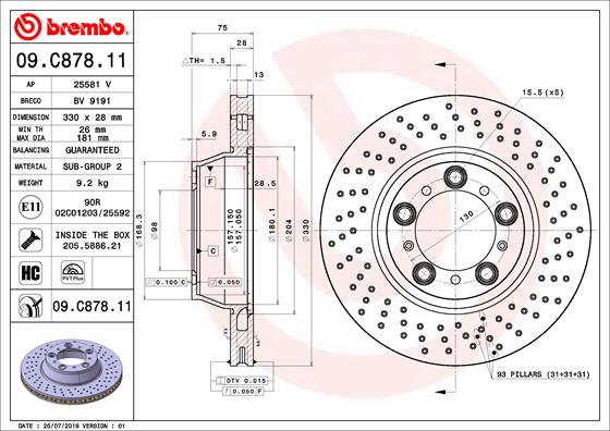 Juego de 2 discos de frenos BREMBO 09.C878.11