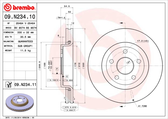 Juego de 2 discos de frenos BREMBO 09.N234.11