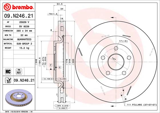 Juego de 2 discos de frenos BREMBO 09.N246.21