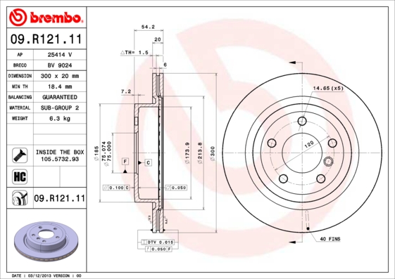 Juego de 2 discos de frenos BREMBO 09.R121.11