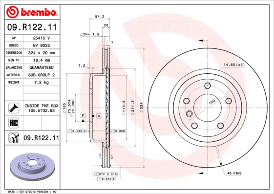 Juego de 2 discos de frenos BREMBO 09.R122.11