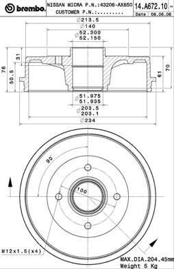 Tambor de freno BREMBO 14.A672.10